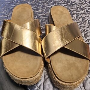 Women's Gold Slide Sandals